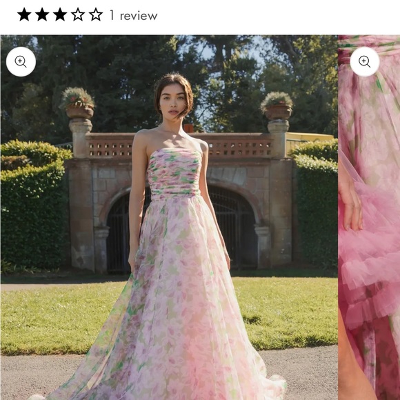 Mac Duggal NEW with Tags attached size 8 chiffon Pink Floral Strapless gown $598 - Picture 4 of 16